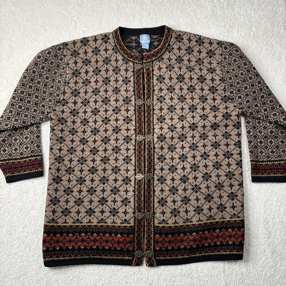 Frost Sweater Women's Size 1X Tan Wool Nordic Cardigan Clasp Button Up Vintage - Picture 1 of 16